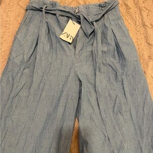 Zara Sky Blue Pleated Trousers with Belt